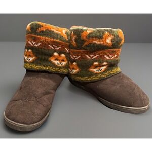 Muk Luks Boots Fold Down Fox Pattern Knit Women's Size 7-8 (Medium). Cottagecore